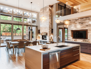 Open concept kitchen in home remodel